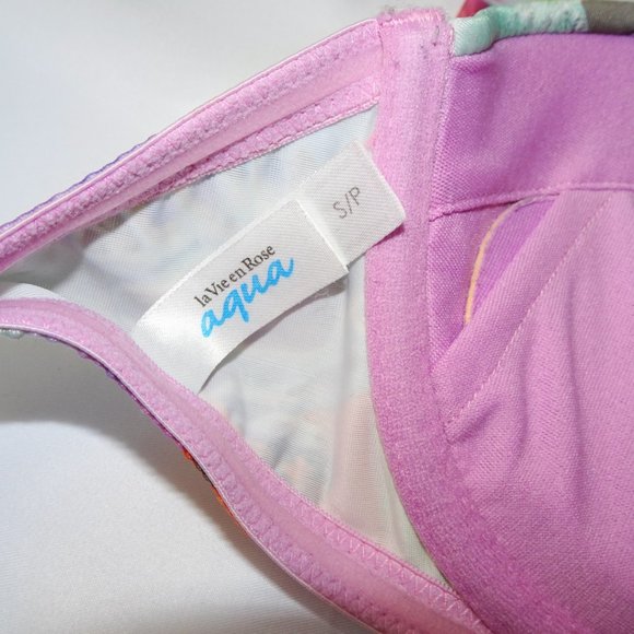 La Vie En Rose Aqua Floral Multicolor Halter Push Up Bikini Top - Picture 5 of 5